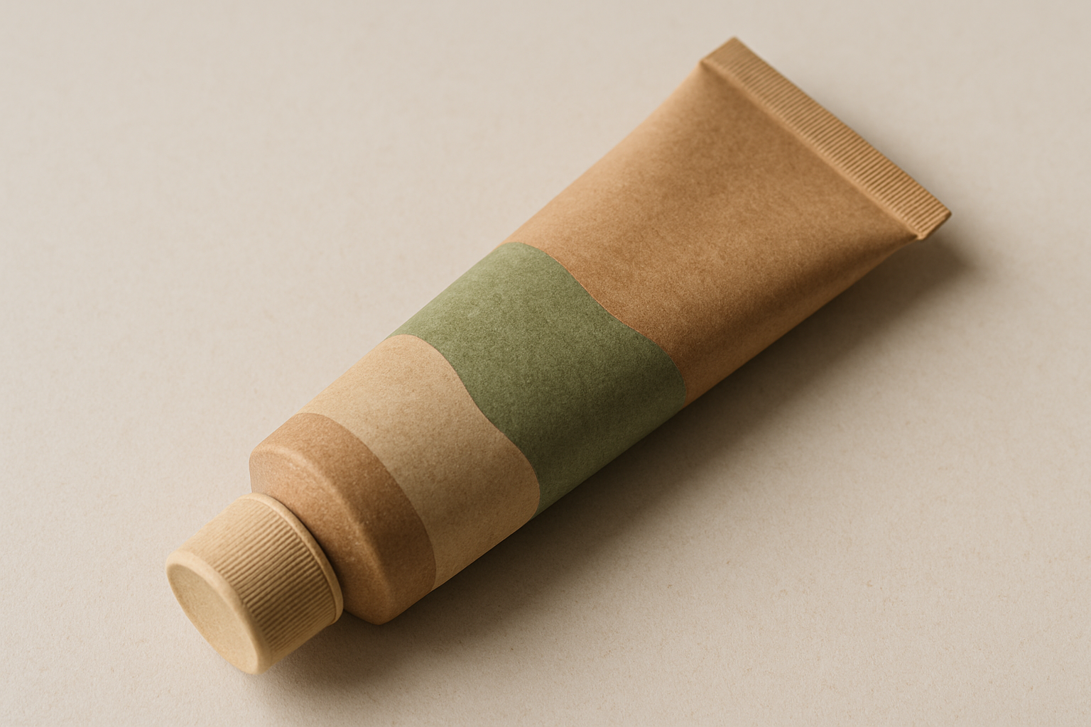 picture of a organic toothpaste with earthy colors. No text